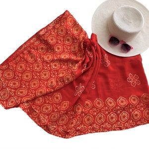 VINTAGE Sarong Handmade Printed Orange White Beach Coverup Maxi
